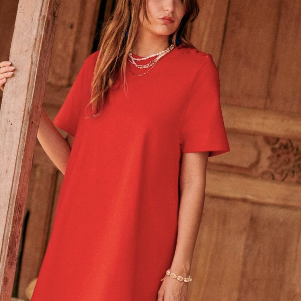 NWT Sézane Selena Dress in Bright Coral